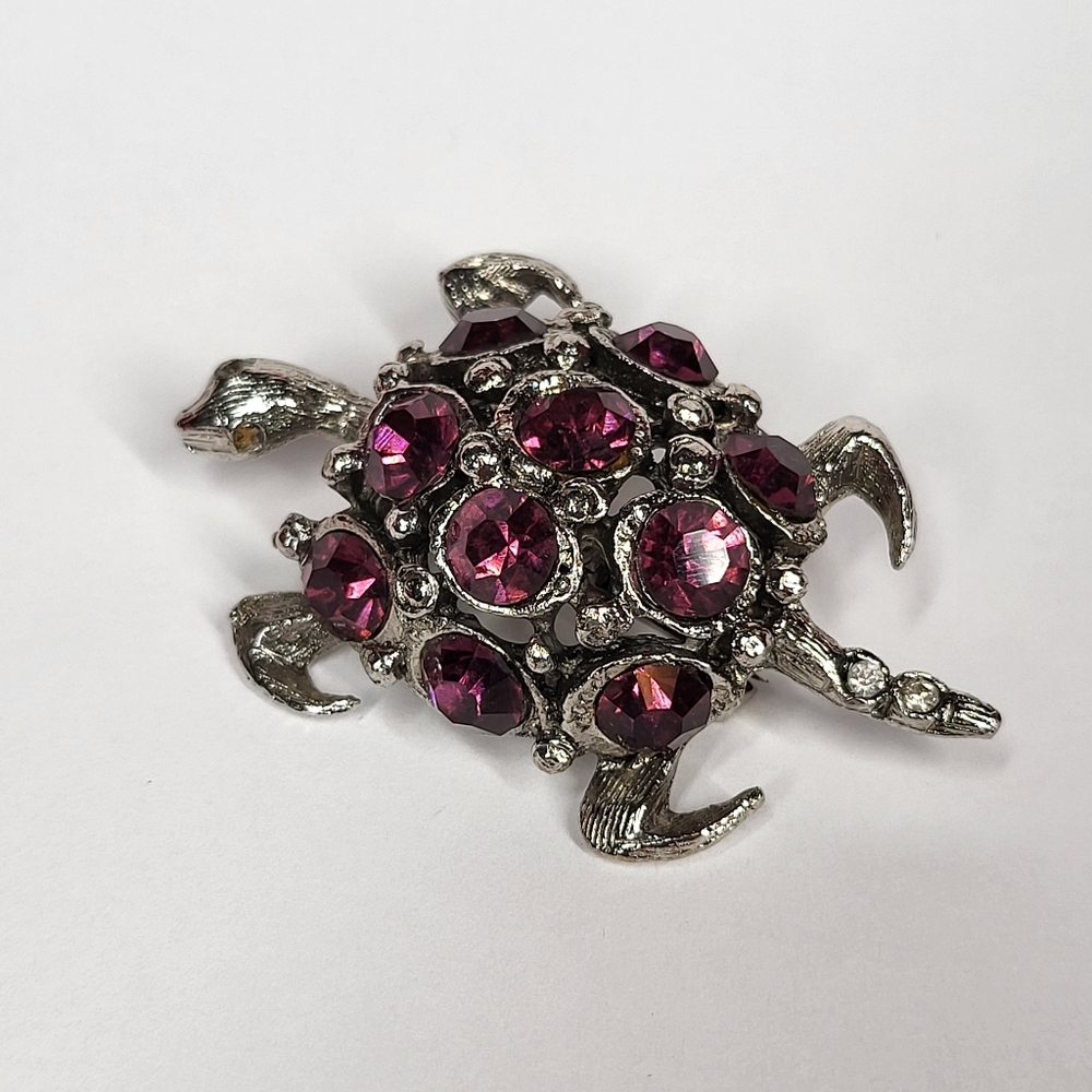 Sea Turtle Brooch with purple crystals
